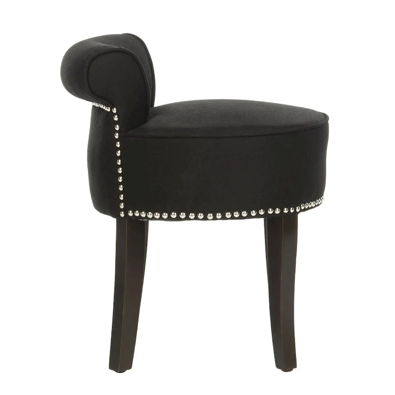 Button Tufted Vanity Stool, Wool/Polyester, Birch Wood Legs, 18