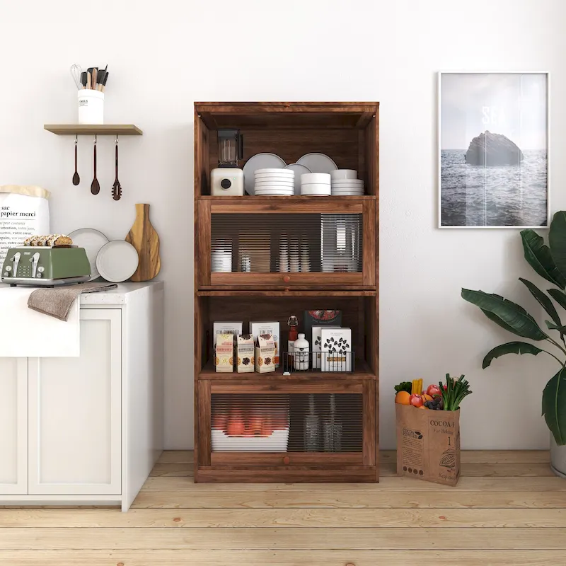 Bookcase Contemporary Closed Back Glass Doors Office Storage Cabinet Floor-to-Ceiling Low Cabinet