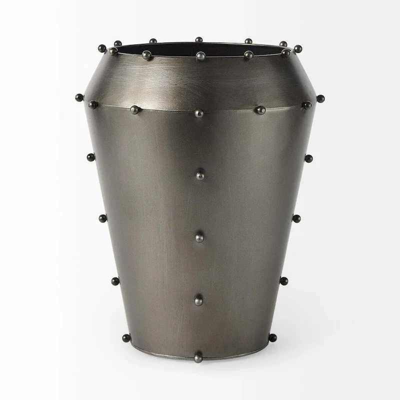 Elio 12.2H Large Gun Metal Gray Metal W/Studs Vase