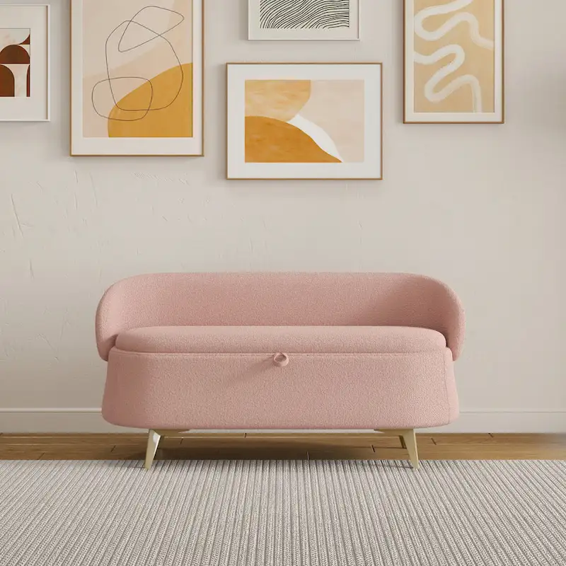 Green / Gray / Pink Teddy Fabric Storage Bench with Metal Legs