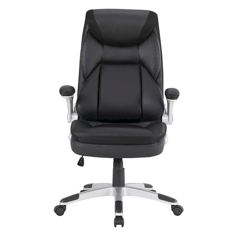 Executive Bonded Leather Office Chair with Lumbar Support, Locking Tilt and Flip Arms – Taupe / Black / Charcoal, for 1 Person