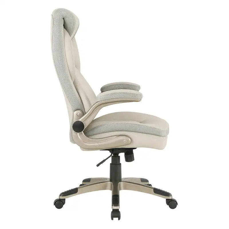 Executive Bonded Leather Office Chair with Lumbar Support, Locking Tilt and Flip Arms – Taupe / Black / Charcoal, for 1 Person
