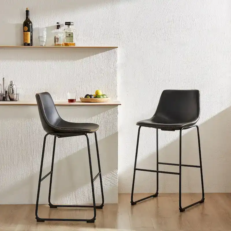 Sweetcrispy 30   Counter Height Bar Stools, Modern Faux Leather High Barstools with Back and Metal Leg, Set of 2
