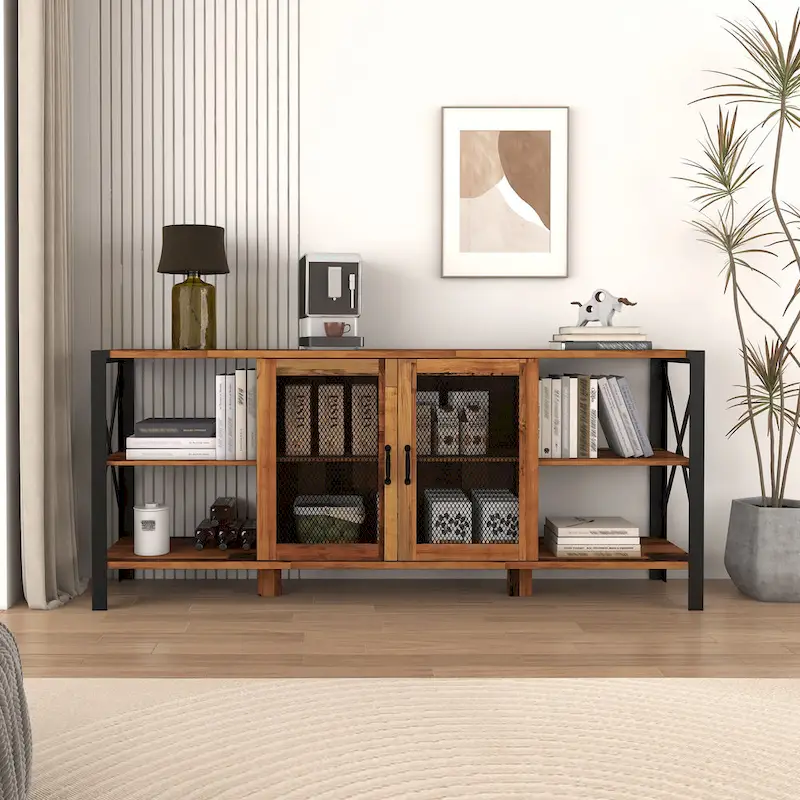 Walnut 70.87 Farmhouse TV Stand with Open Storage for 70 TVs