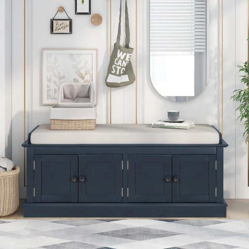 Storage Bench with 4 Doors and Adjustable Shelves