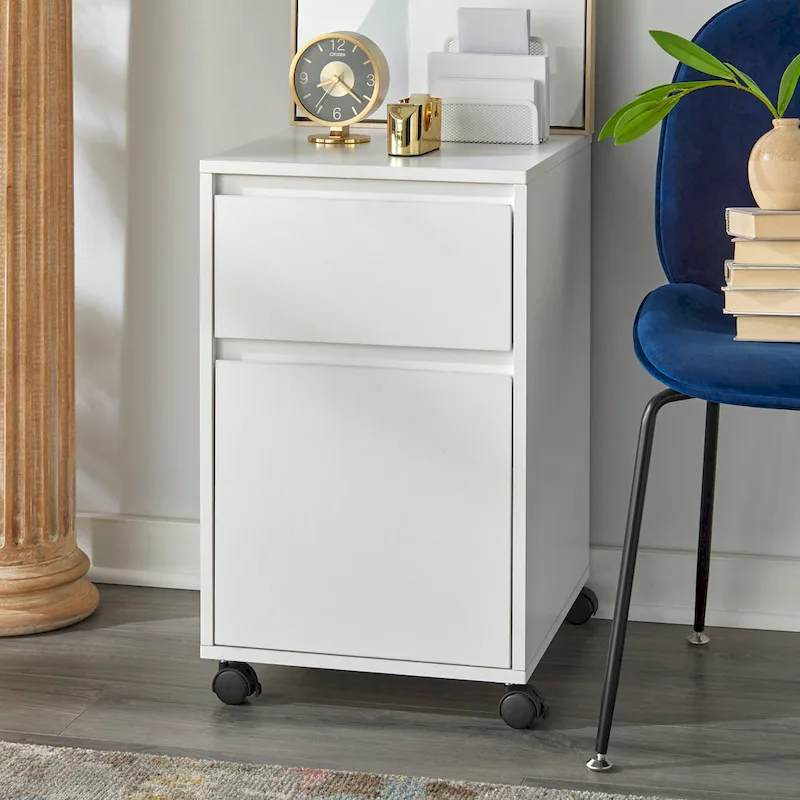Grey / White / Grey-Walnut 2-Drawer Mobile File Cabinet on Wheels – Single Unit