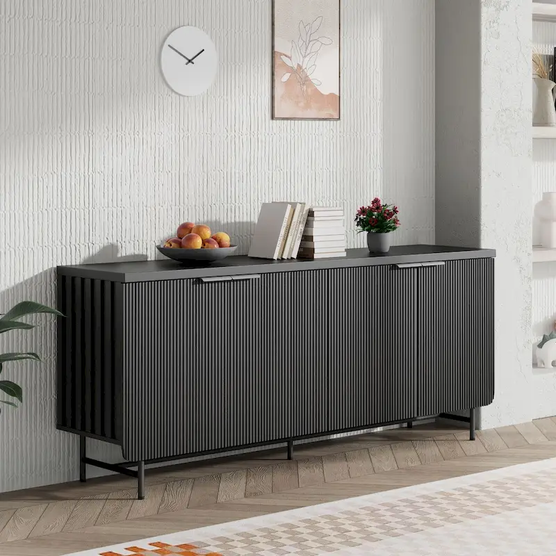 68 Mid-century TV Stand Entertainment Center with Adjustable Shelves 4 Doors