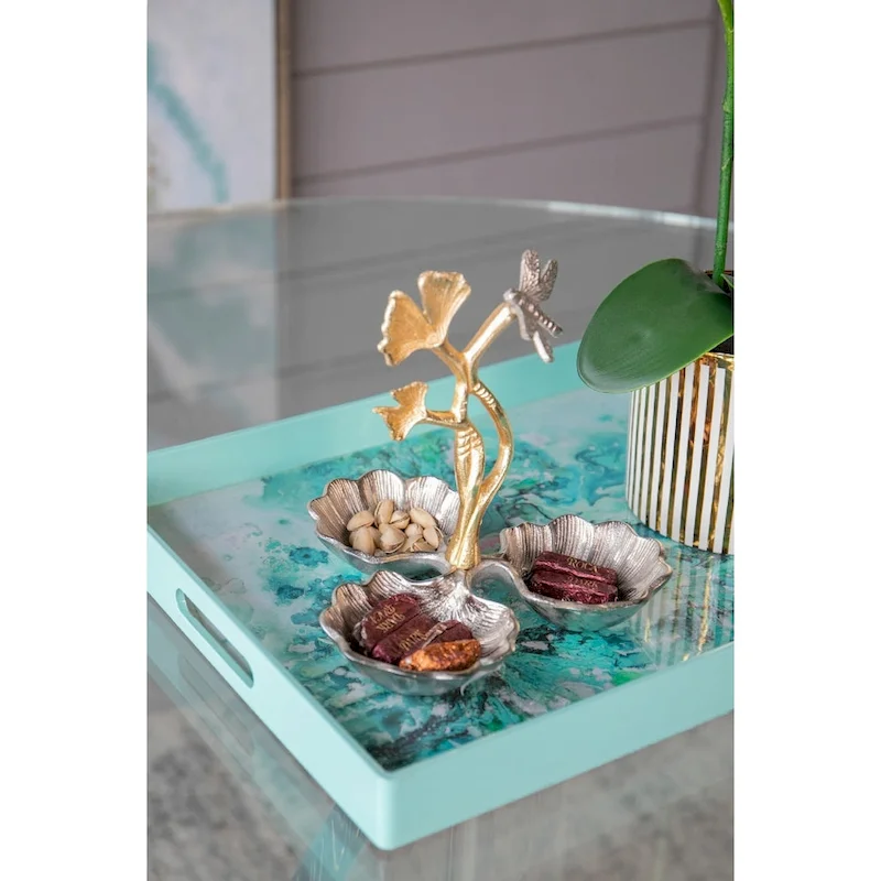 A&B Home Gingko Leaf Nut Bowl with Dragonfly Detail