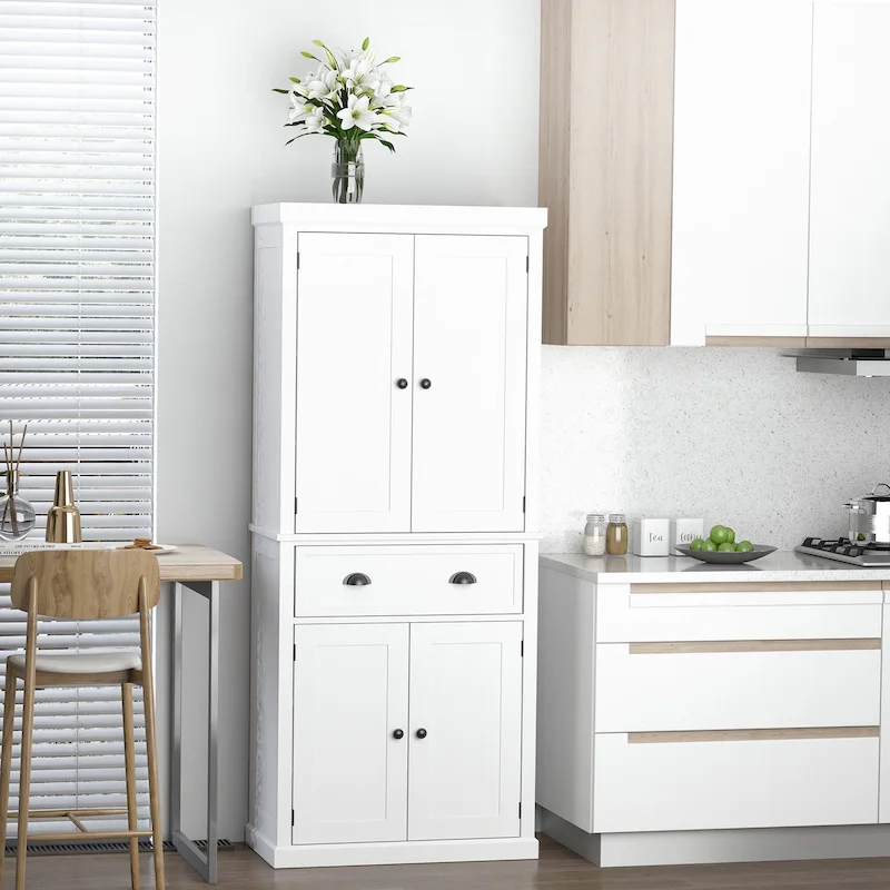 HOMCOM 72 Freestanding Kitchen Pantry Cabinet, Tall Storage Cabinet with 2 Door Cupboards, Drawer and Adjustable Shelves