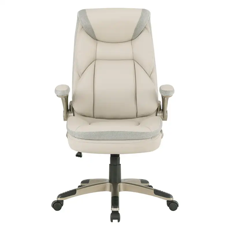 Executive Bonded Leather Office Chair with Lumbar Support, Locking Tilt and Flip Arms – Taupe / Black / Charcoal, for 1 Person