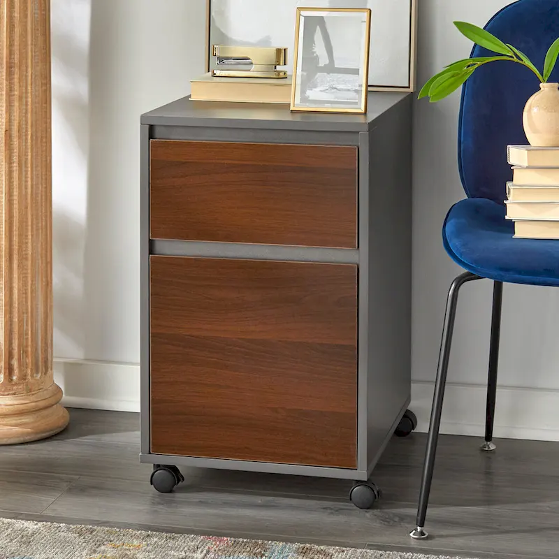 Grey / White / Grey-Walnut 2-Drawer Mobile File Cabinet on Wheels – Single Unit