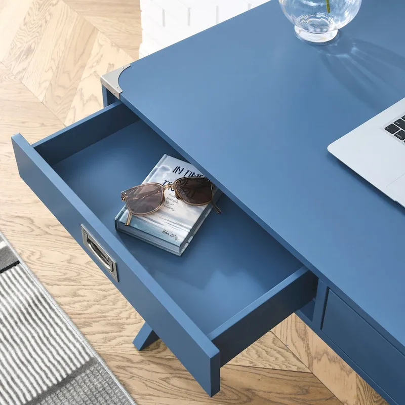 Computer Desk with Drawers, MDF Top & Solid Wood Legs, 42