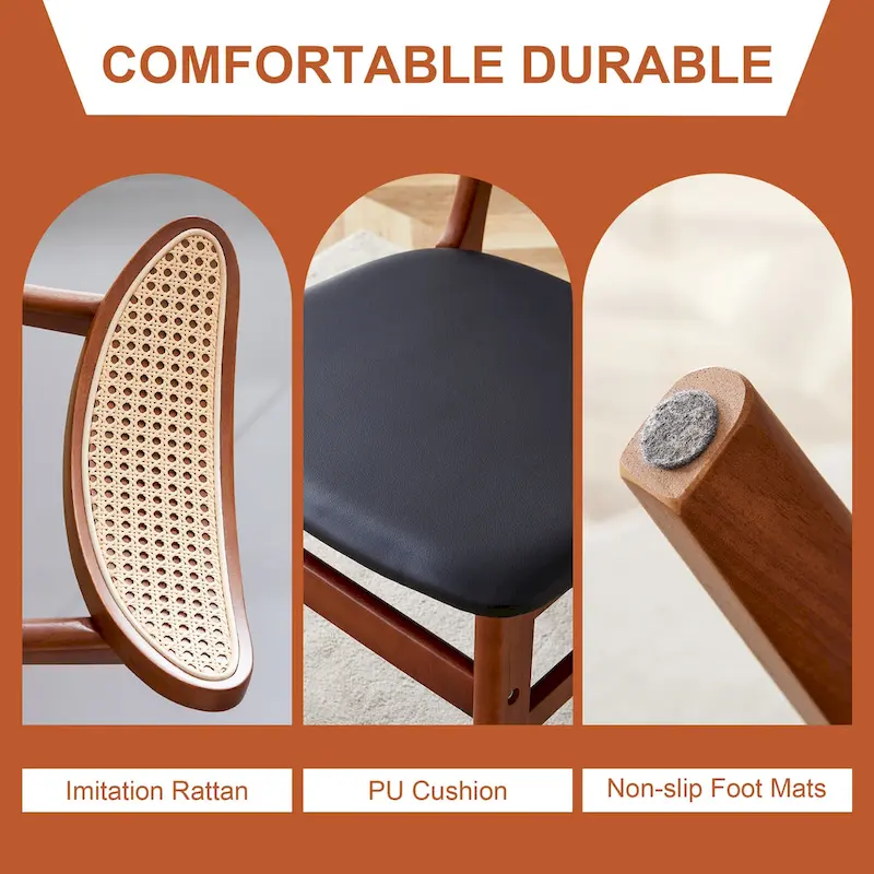 Wooden Dining Chairs Set of 2 with Small Curved Back and PU Cushion