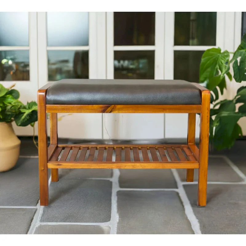 Solid Acacia Wood Padded Bench