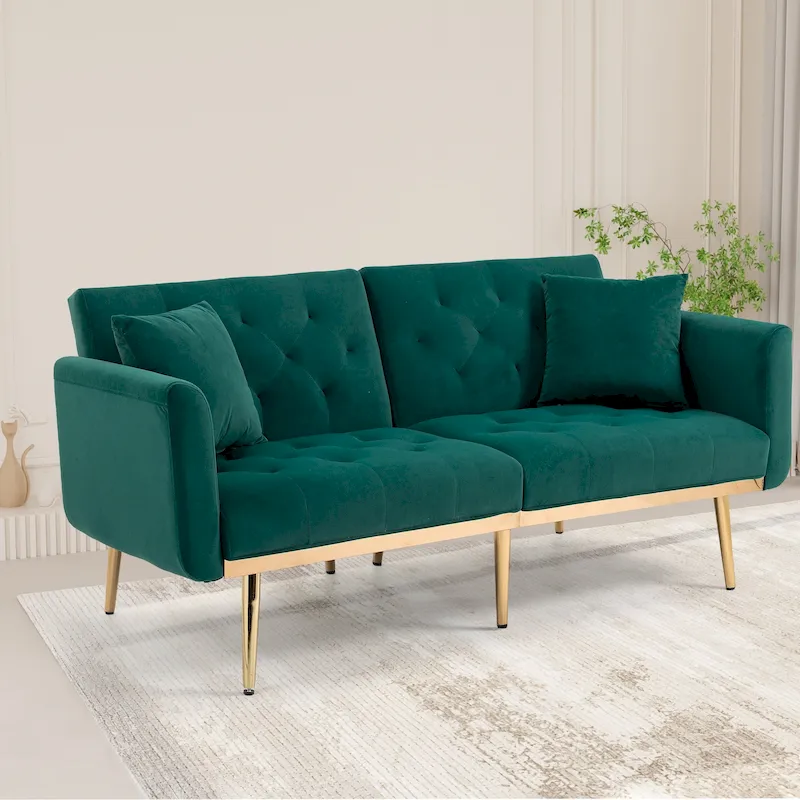 65.35 Velvet Futon Sofa Bed with Adjustable Backrest