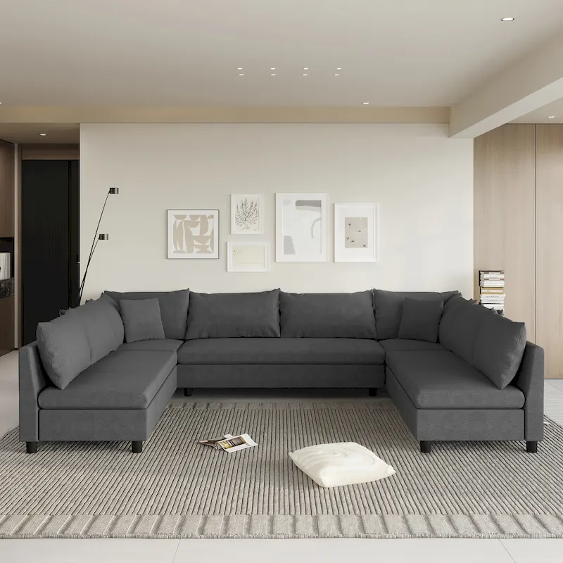 Modular Sectional Sofa, Reversible U Shaped Chenille Couch Set