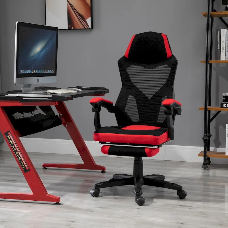 Vinsetto Home Office Chair Adjustable Height Recliner with Retractable Footrest, Mesh Back