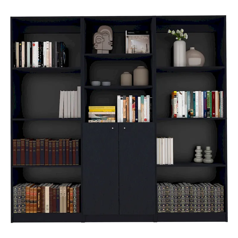 Kenyon 3pc Set 74 Wide 5-Shelf and Cabinet Bookcase