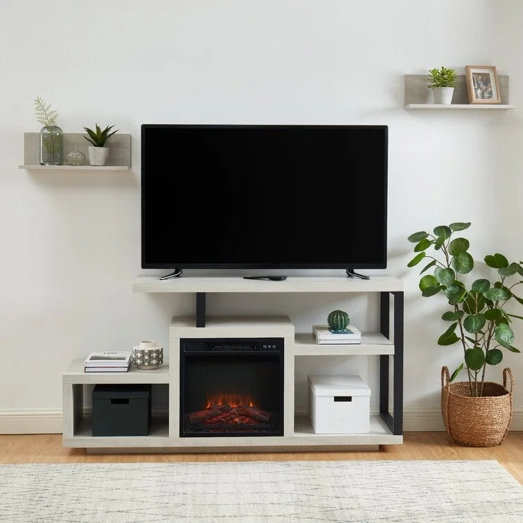 Wood TV Stand Classic Entertainment Center Media Console up to 55 with Electric Fireplace