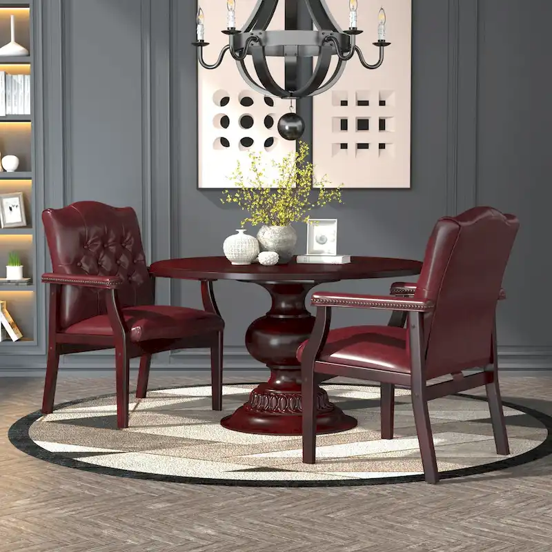 Boss Button-tufted Vinyl Guest Chair with Antique-brass Nailhead Trims