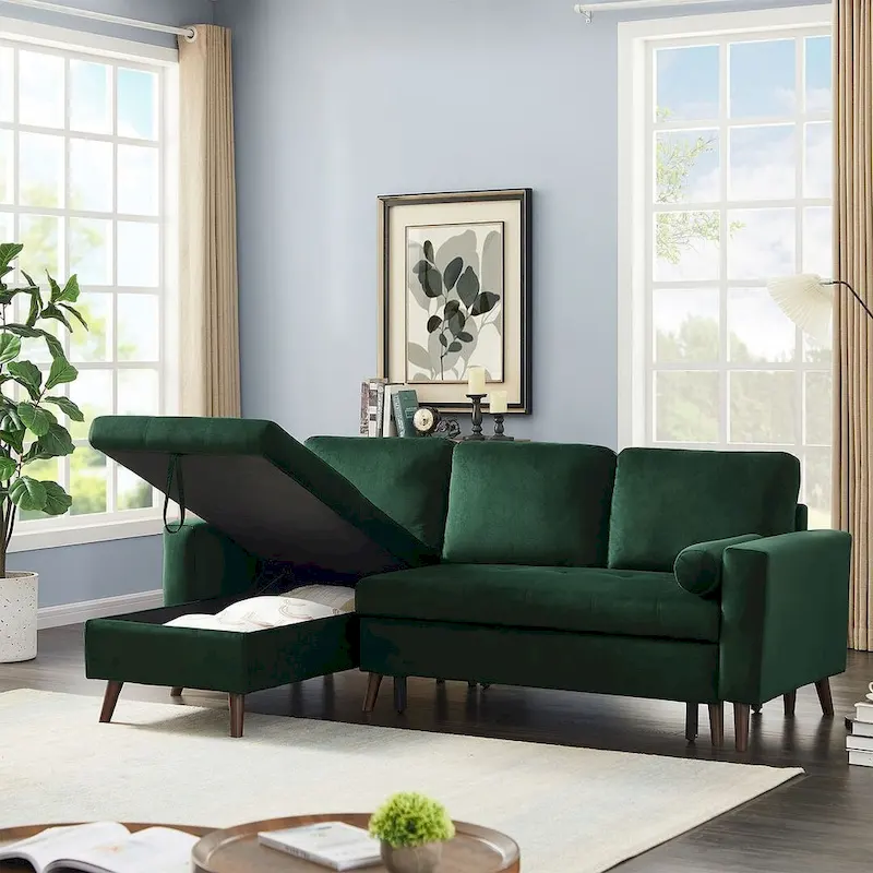 88 W L-Shaped Reversible Multifunctional Sofa Bed with Storage Recliner