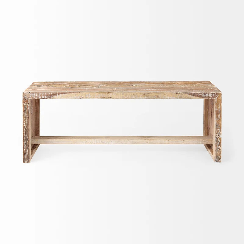 Reclaimed Wood Entryway Bench, Brown, Rustic, Boxy Frame, 47