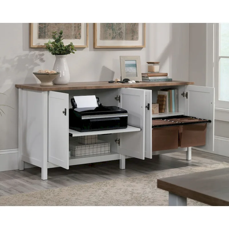 Smoked Oak & White Office Storage Credenza with File Drawer