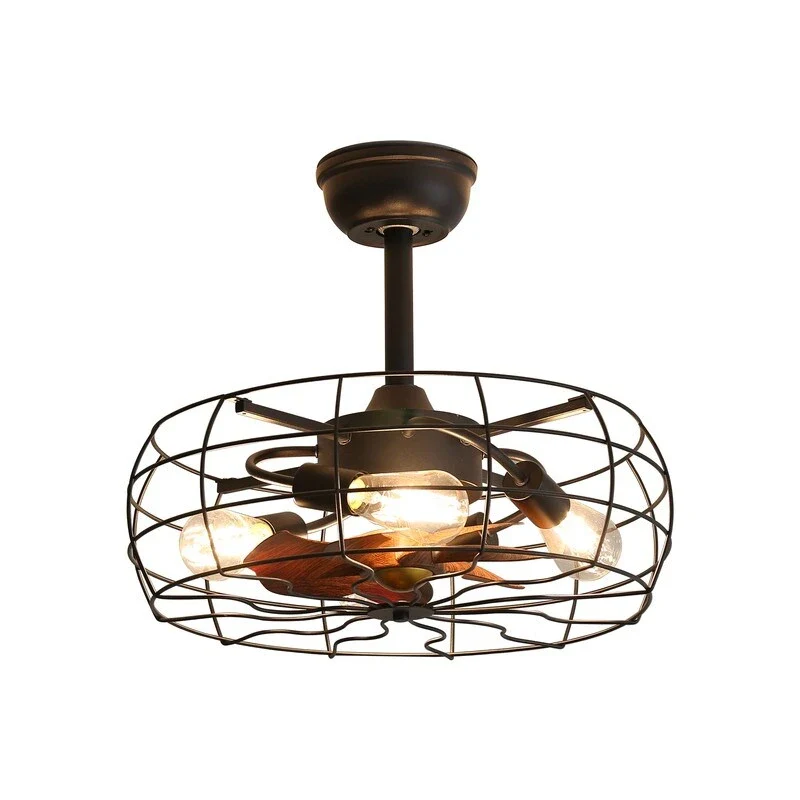 19 inch Cage Retro Remote Control Ceiling Fan with Lights