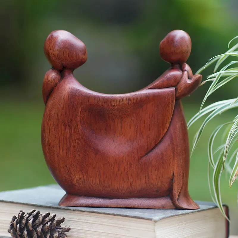 Novica Handmade Daughters Happiness Wood Sculpture