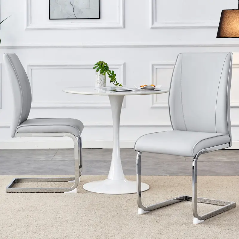 Modern Set of 2 Dining Chairs with PU Backrest High-Density Foam Seat Arched Metal Legs, for Dining Room Living Room Bedroom