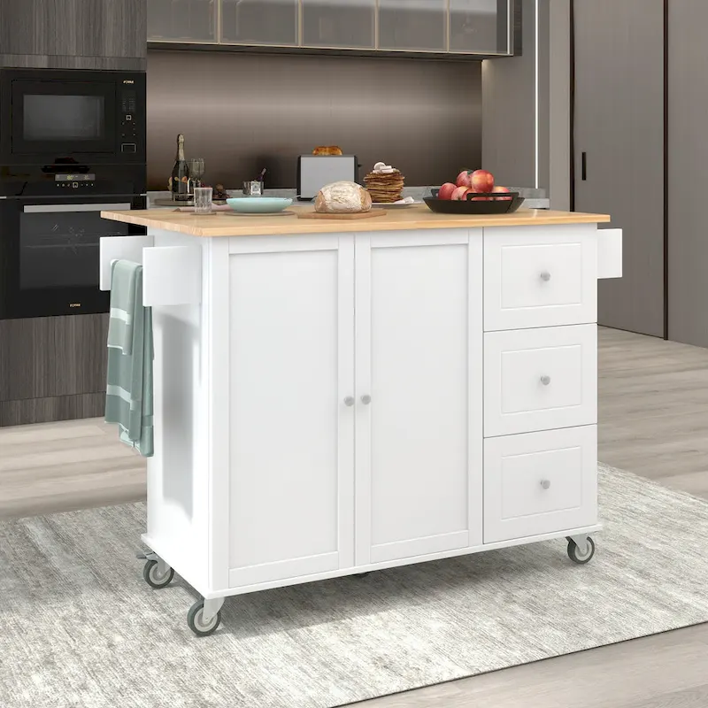 Rolling Mobile Kitchen Island with Solid Wood Top and Locking Wheels