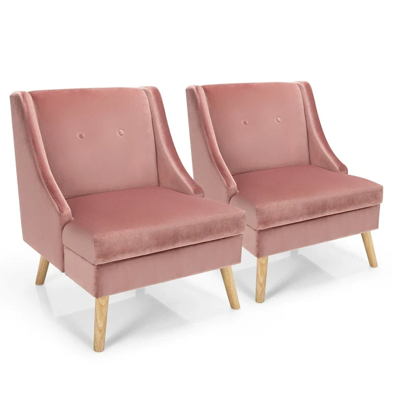 Gymax Set of 2 Swoop Arm Accent Chair Modern Velvet Chair w/ Rubber - See Details