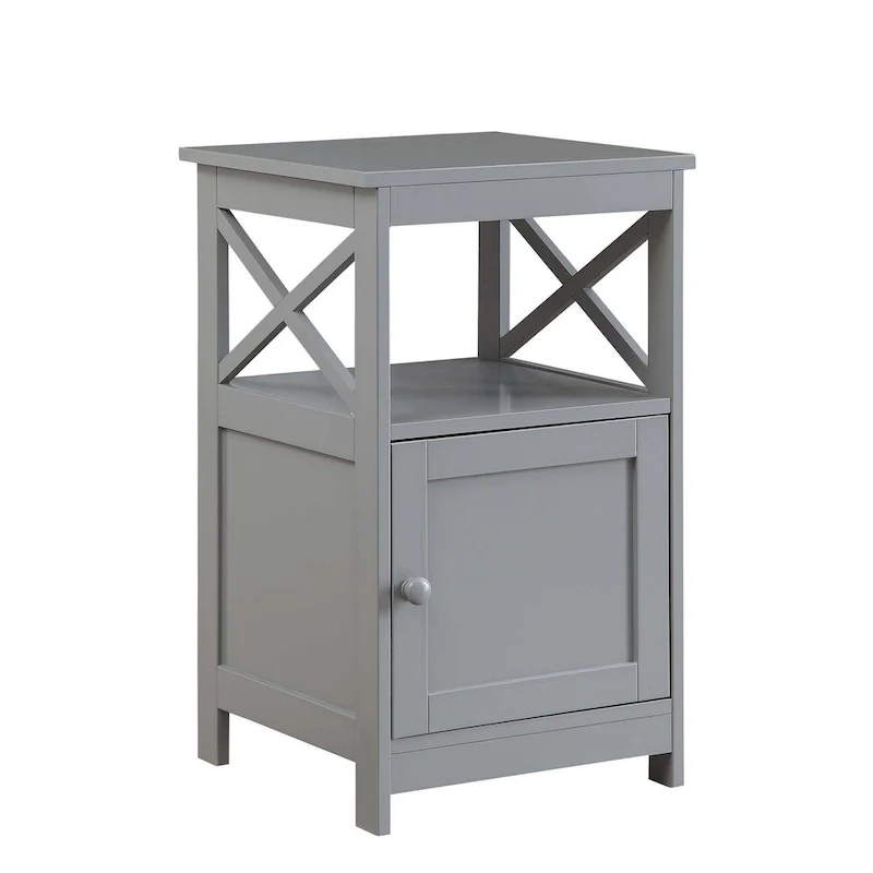 End Table with Storage Cabinet & Shelf, MDF, X-Frame, 16