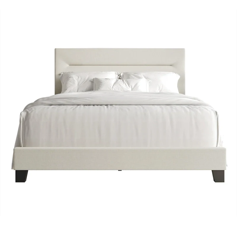 Linen Upholstered Bed, Foam-Padded Headboard, Rubberwood/MDF, Seats 2, Grey/Blue/Beige/Light Blue, Twin/Full/Queen/King