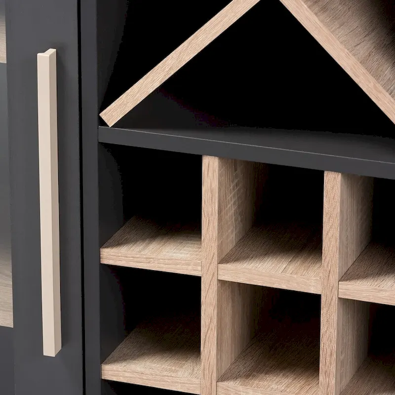 Dark Grey & Oak / White Brown Mid-Century Wine Cabinet with 24-Bottle Rack