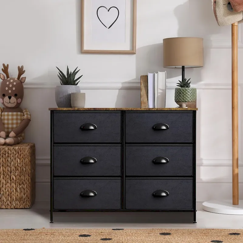 Sorbus Small Dresser with 6 Drawers - Wood Farmhouse Dcor Style Shelf Top