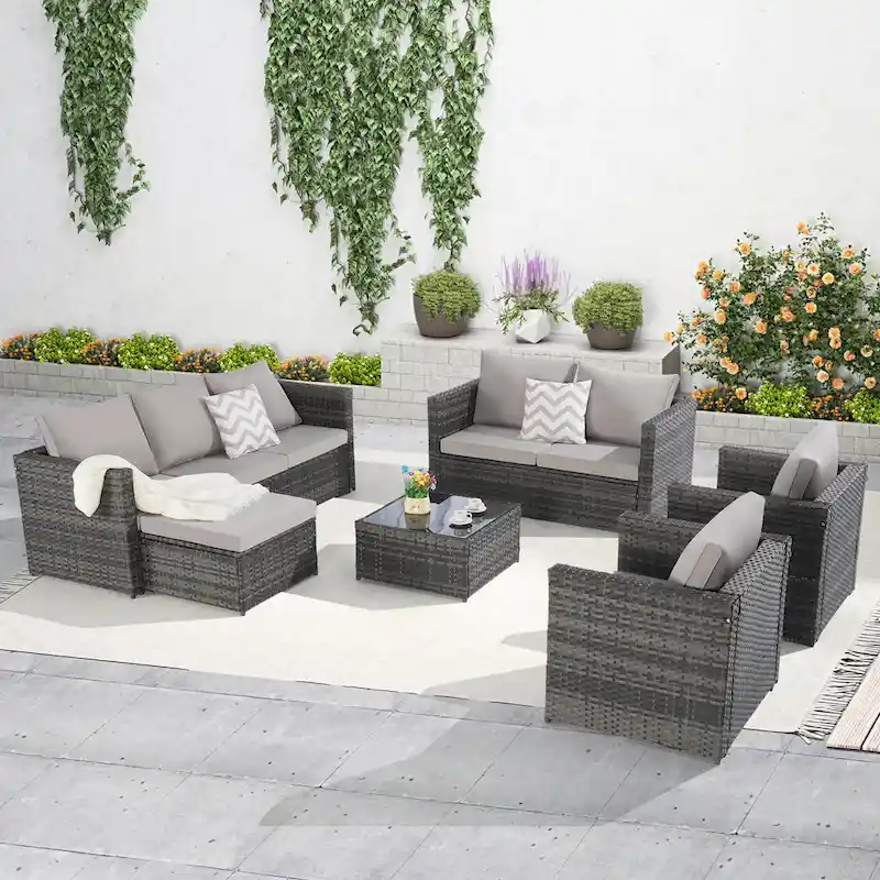 6PCS Rattan Convrtsation Set With Glass Table