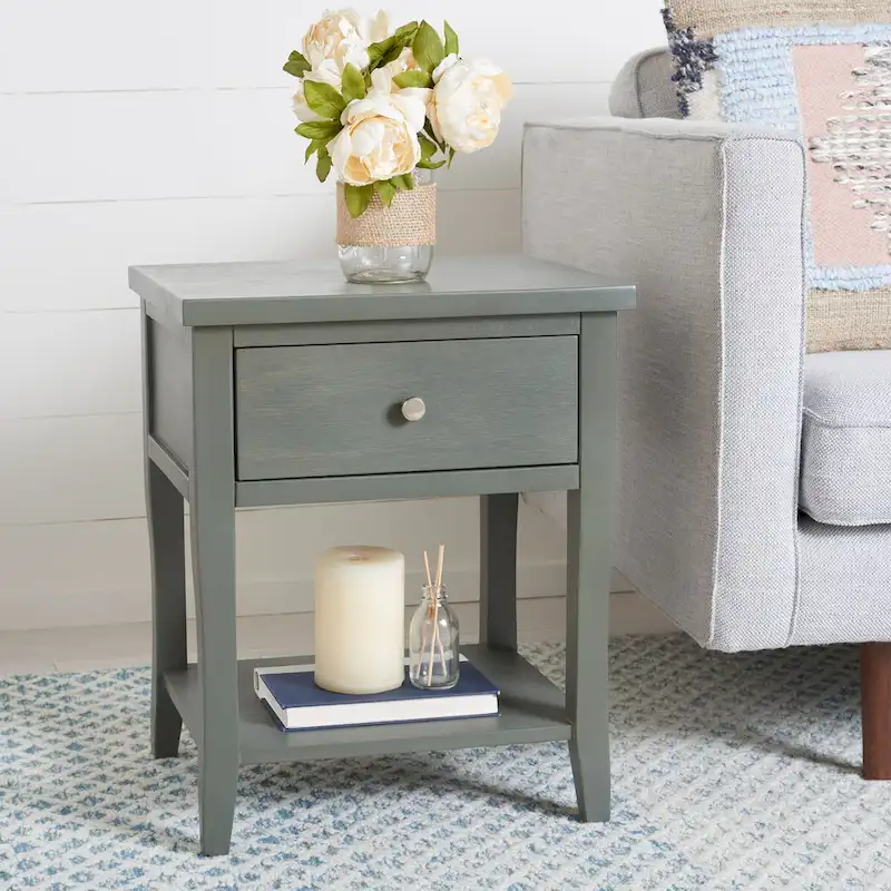 Nightstand with Storage Drawer, Elm Wood, Fully Assembled, 18