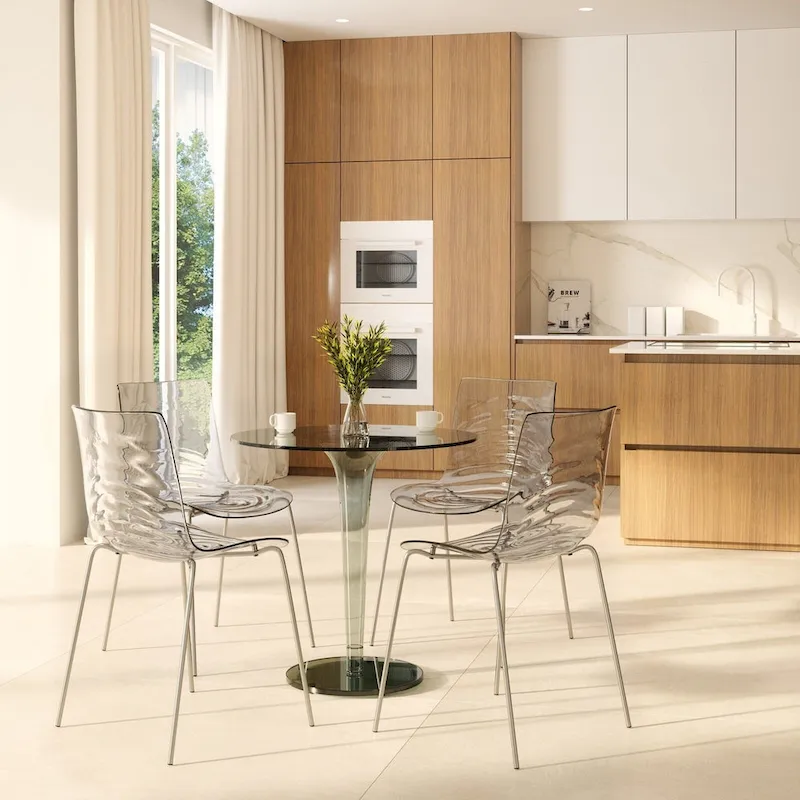 Astor Acrylic Dining Chair with Chrome Legs Modern Accent Side Chair Water Ripple Design Seats