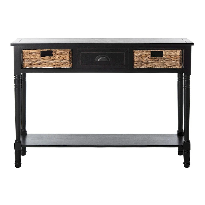 Console Storage Table, Black/White/Cherry/Grey, Rattan Drawers, Lower Shelf, Vintage