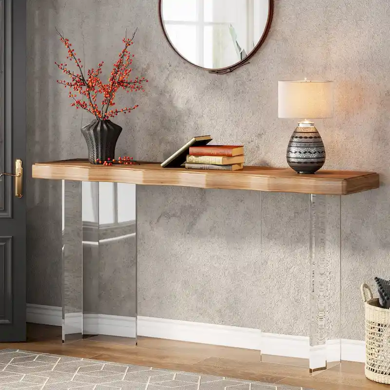 Console Sofa Table, Wave Texture, Acrylic Legs, 47.24