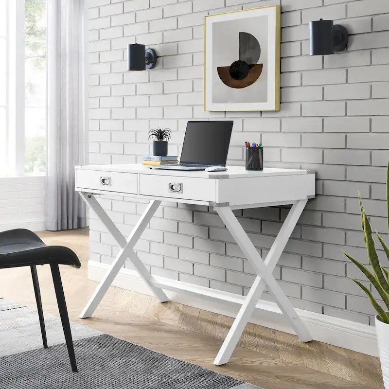 Computer Desk with Drawers, MDF Top & Solid Wood Legs, 42