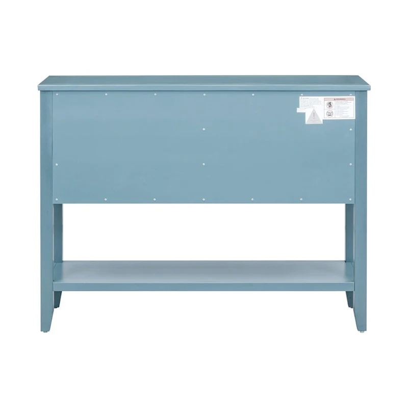 Dark Blue Distressed Acacia Wood Buffet Sideboard with 4 Drawers, 2 Cabinets & Bottom Shelf