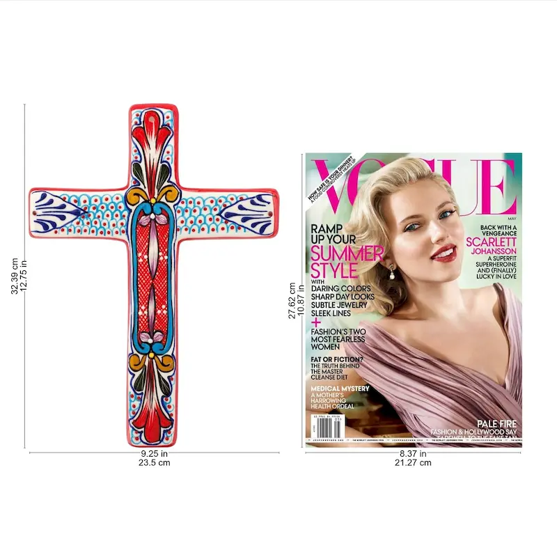 NOVICA Ceramic wall cross, 'Red Lily'