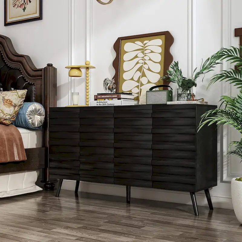 Sleek Black Buffet Cabinet Home Decor Console Table Side Table Wood