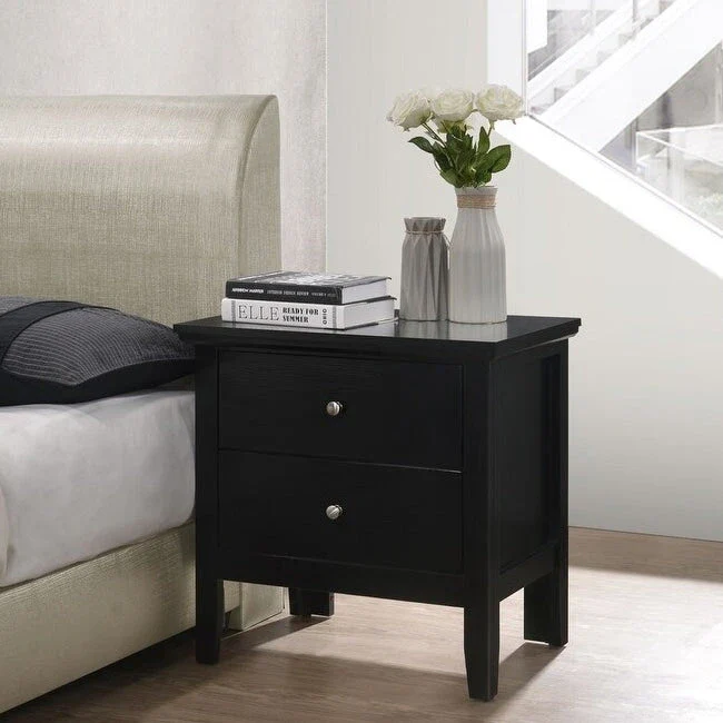 2-Drawer Nightstand, Solid Wood & Veneer, Satin Nickel Pulls, 24