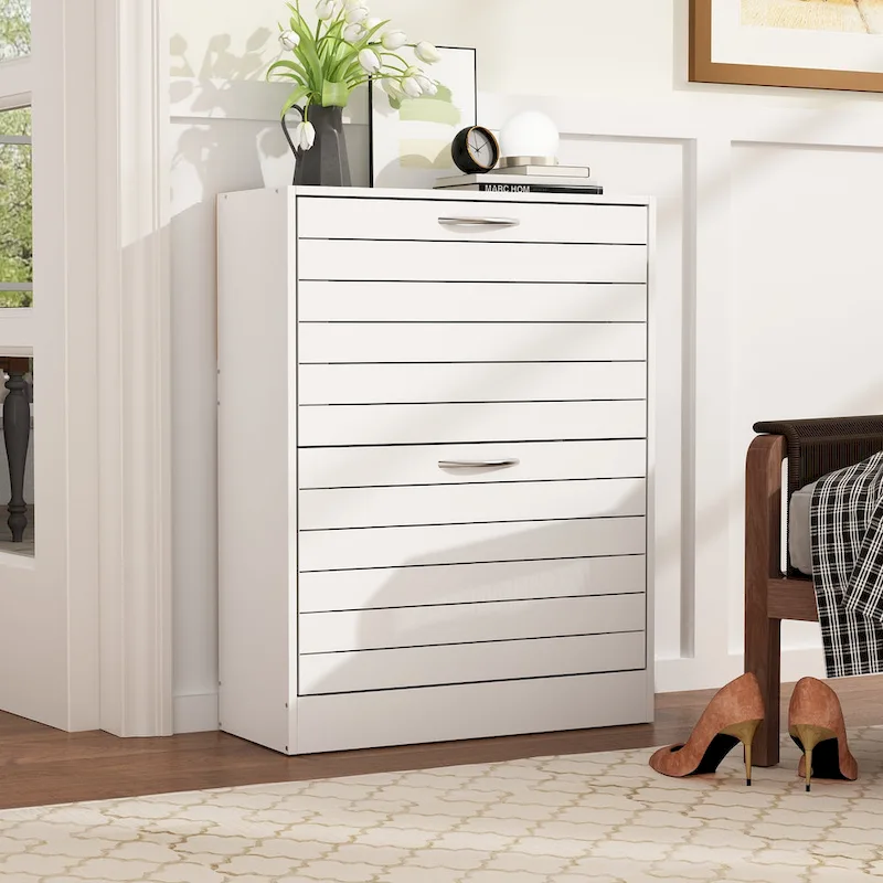 2-Drawer Shoe Cabinet, Fold-Out Drawers, Waterproof MDF, 8-12 Pairs, 22.4