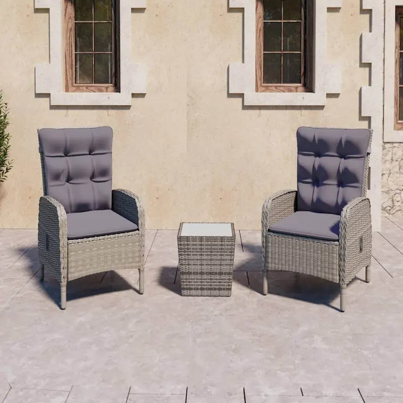vidaXL Solid Acacia Wood Patio Bistro Set 3 Piece Poly Rattan Multi Colors - 16.3  x 16.3  x 16.9