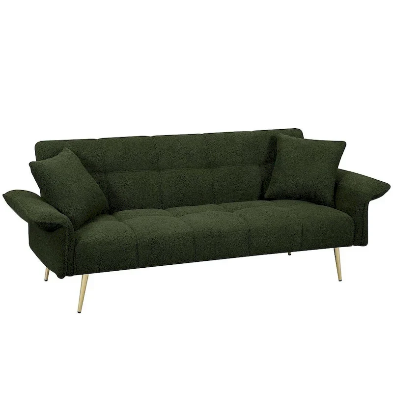 Futon Sofa Bed, Teddy Velvet Foldable Couch Convertible Loveseat Sleeper Daybed with Adjustable Armrests for Small Space