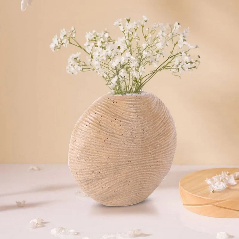 Tan Speckeled Brown Round Vase